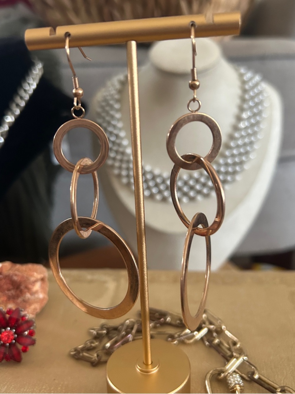 Elegant Copper Triple Hoop Dangle Earrings